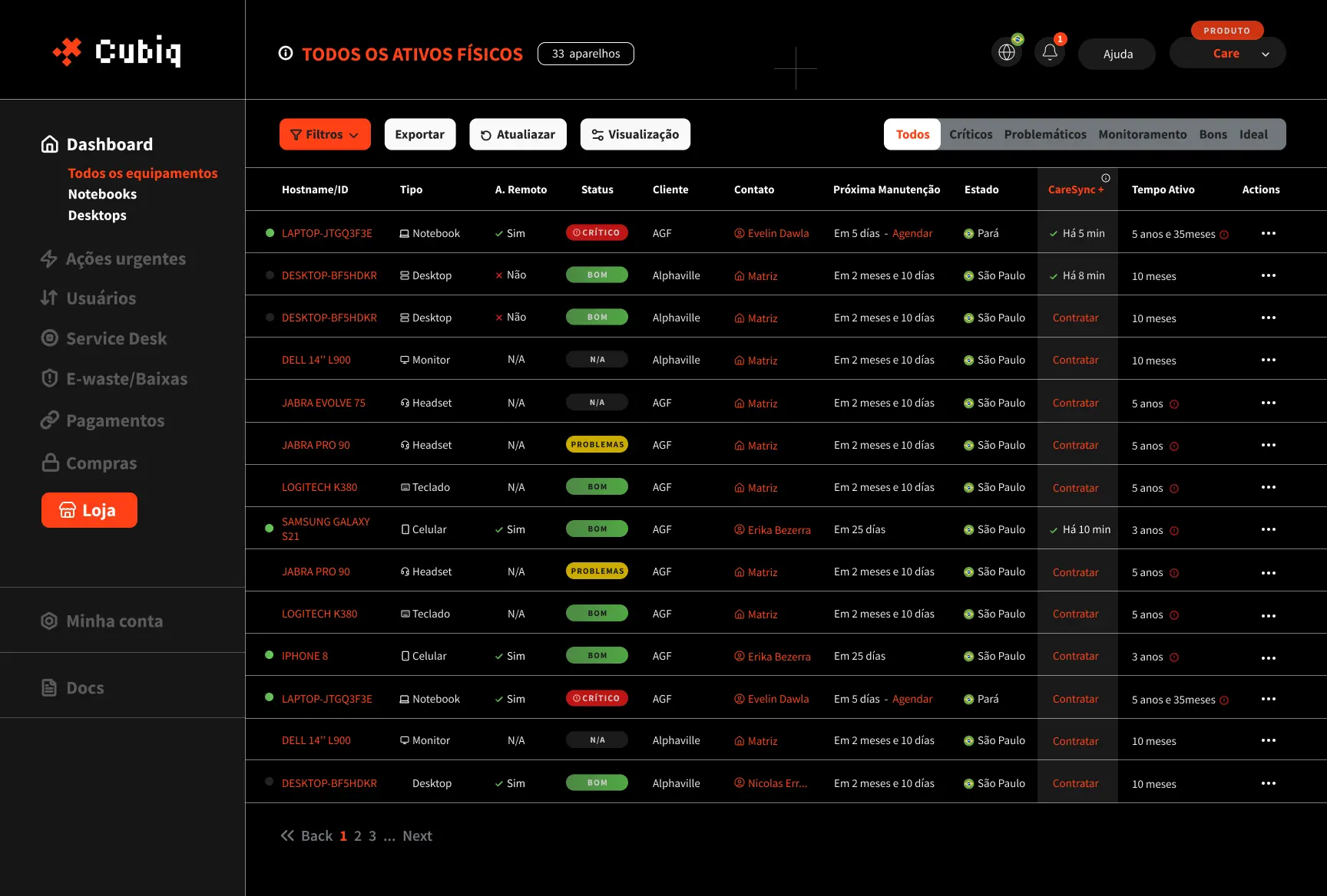 A screenshot of the Cubiq dashboard